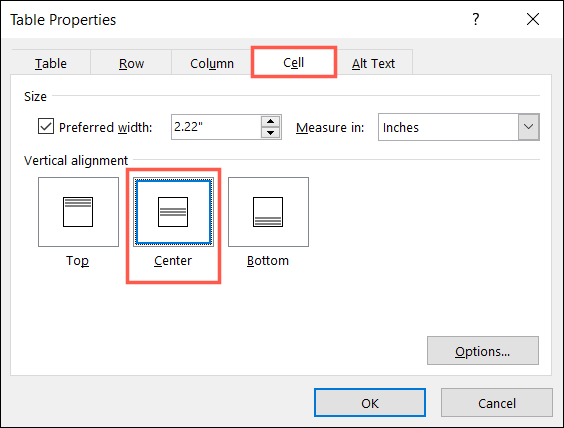 TablePropertiesCenter-WordCenterTableText