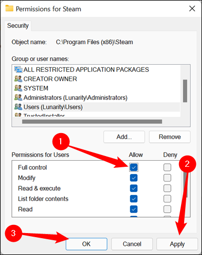 click-Full-COntrol-then-click-Apply-and-ok