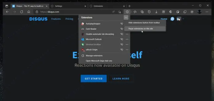 Microsoft Edge Canary 获得暂停扩展的能力 Microsoft Edge Canary 获得暂停扩展的能力