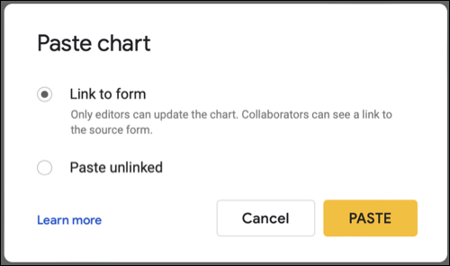 PasteChartOptions-GoogleFormsEmbedResponseChart