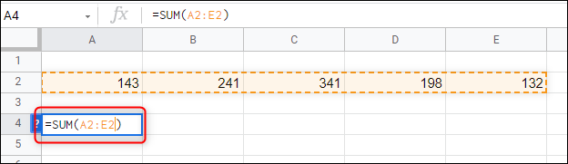 The-sum-function-for-a-row-of-numbers.