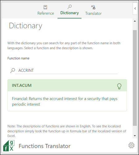 Dictionary-ExcelFunctionsTranslator