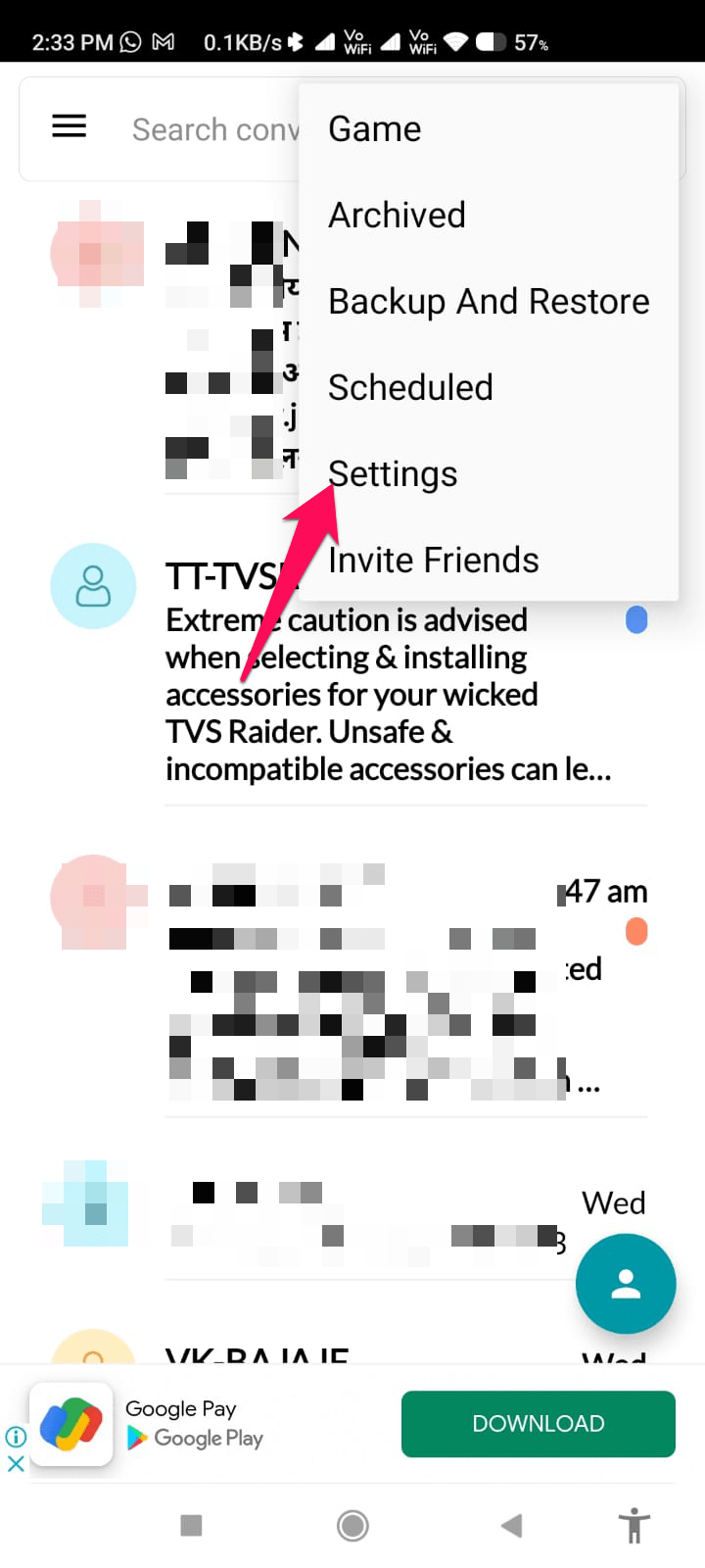 Settings-message