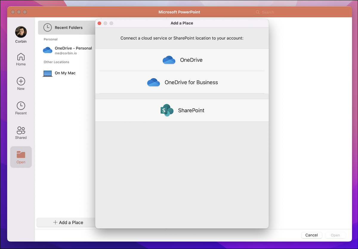 Microsoft Office for Mac 具有新的云存储功能