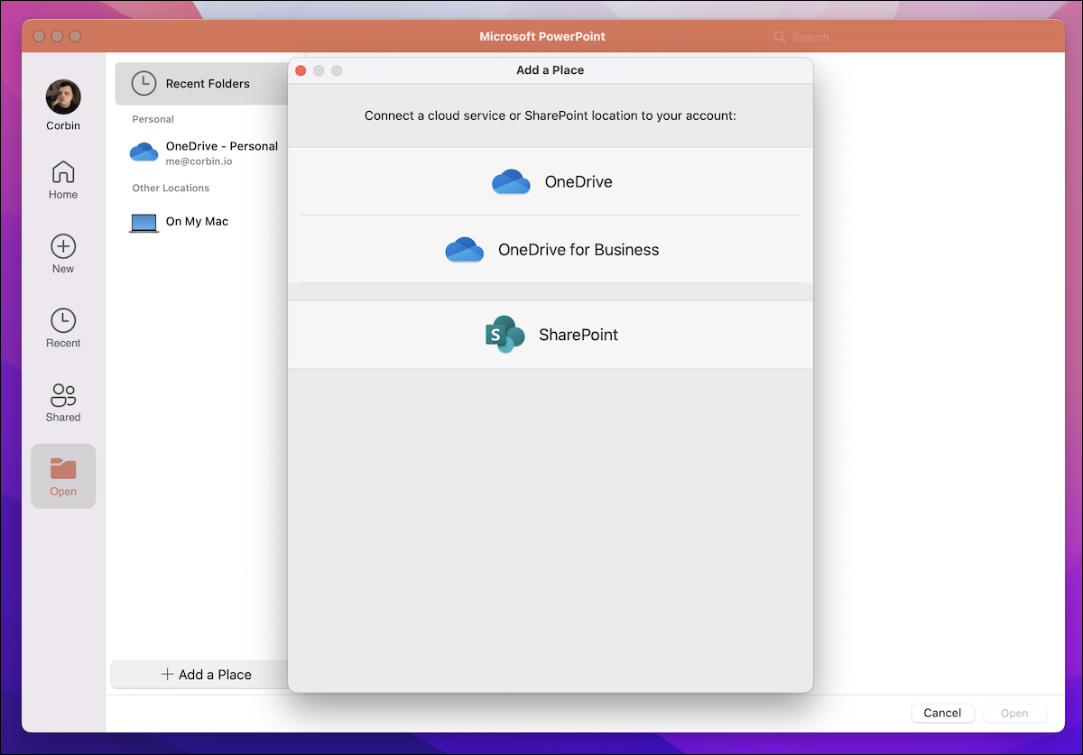 Microsoft Office for Mac 具有新的云存储功能 Microsoft Office for Mac 具有新的云存储功能