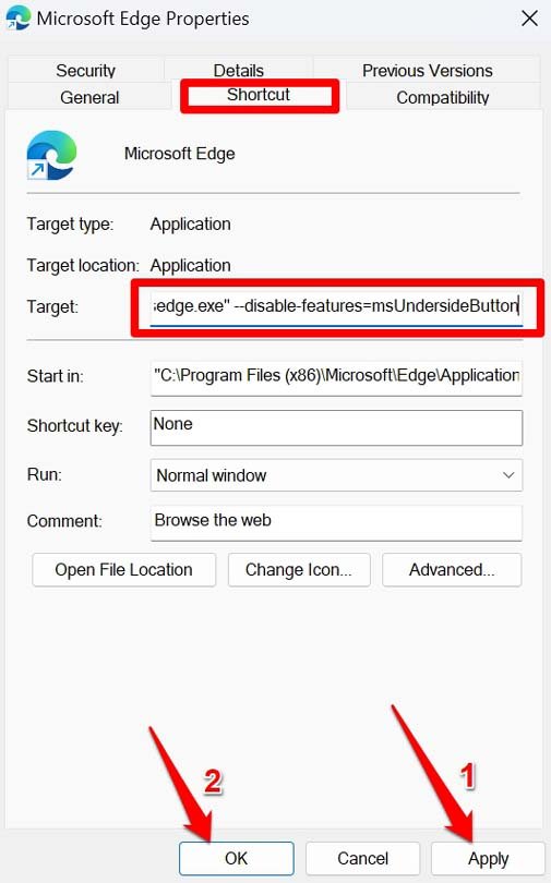 change-properties-of-Edge-browser-to-remove-bing-chat