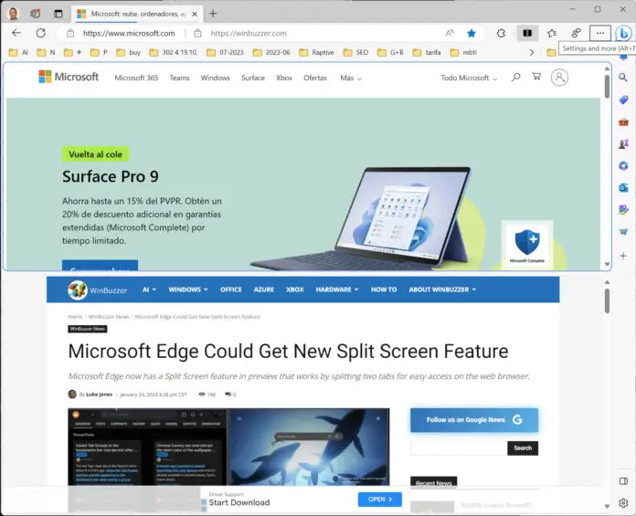 Microsoft Edge 现在提供垂直屏幕分割 Microsoft Edge 现在提供垂直屏幕分割