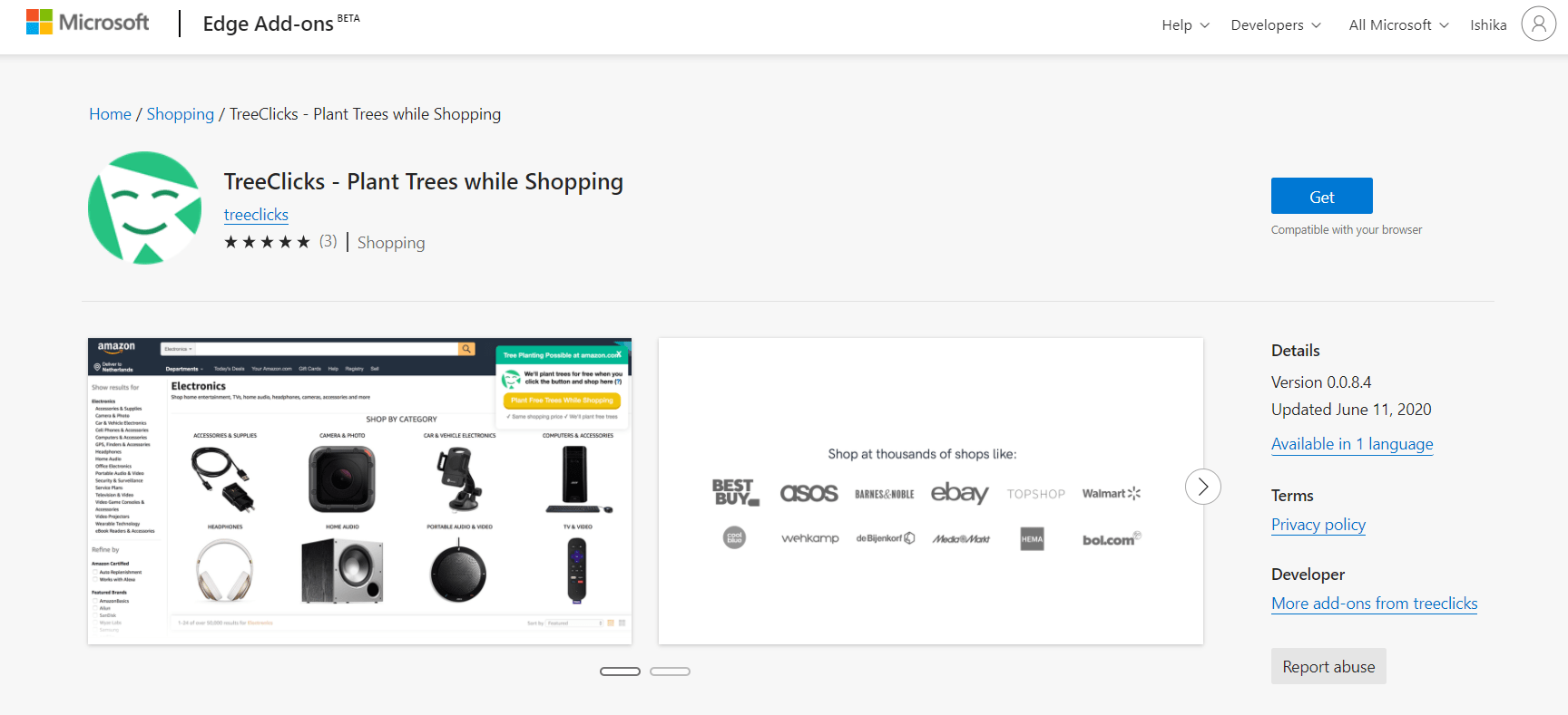 TreeClicks_Plant_Trees_while_shopping_Microsoft_Edge_extension