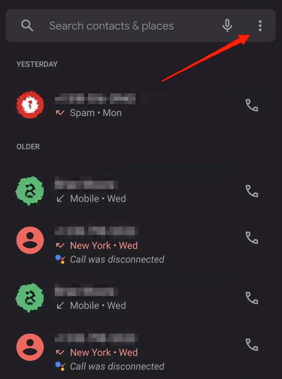 Launch-the-Google-Phone-app-and-tap-on-the-overflow-icon-on-the-screen