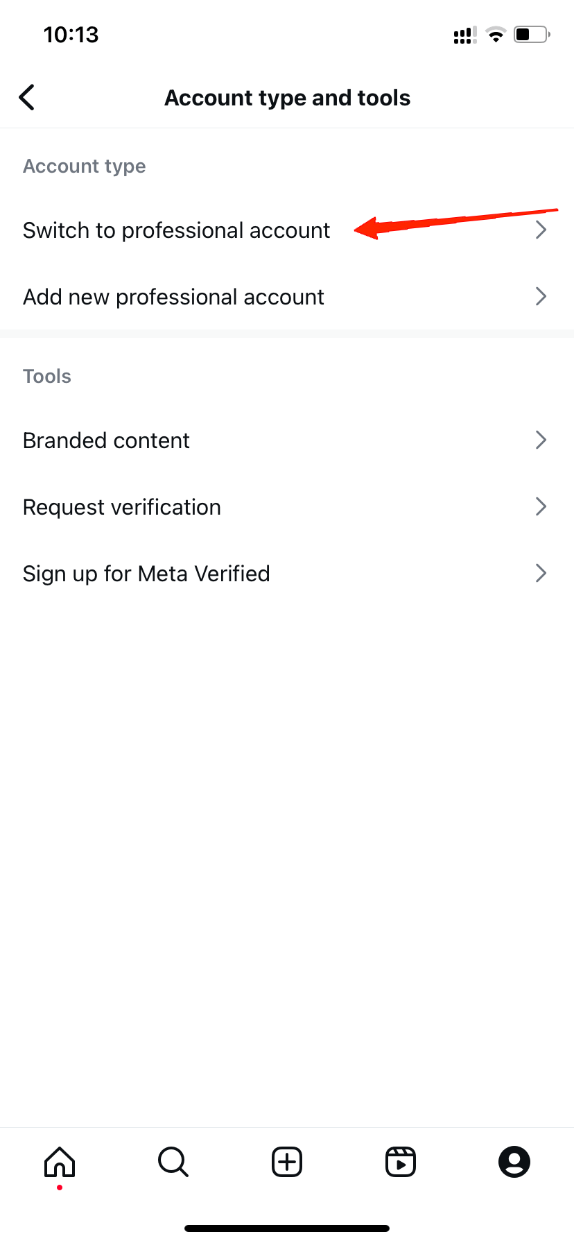 Tap-on-Switch-on-Professional-Account