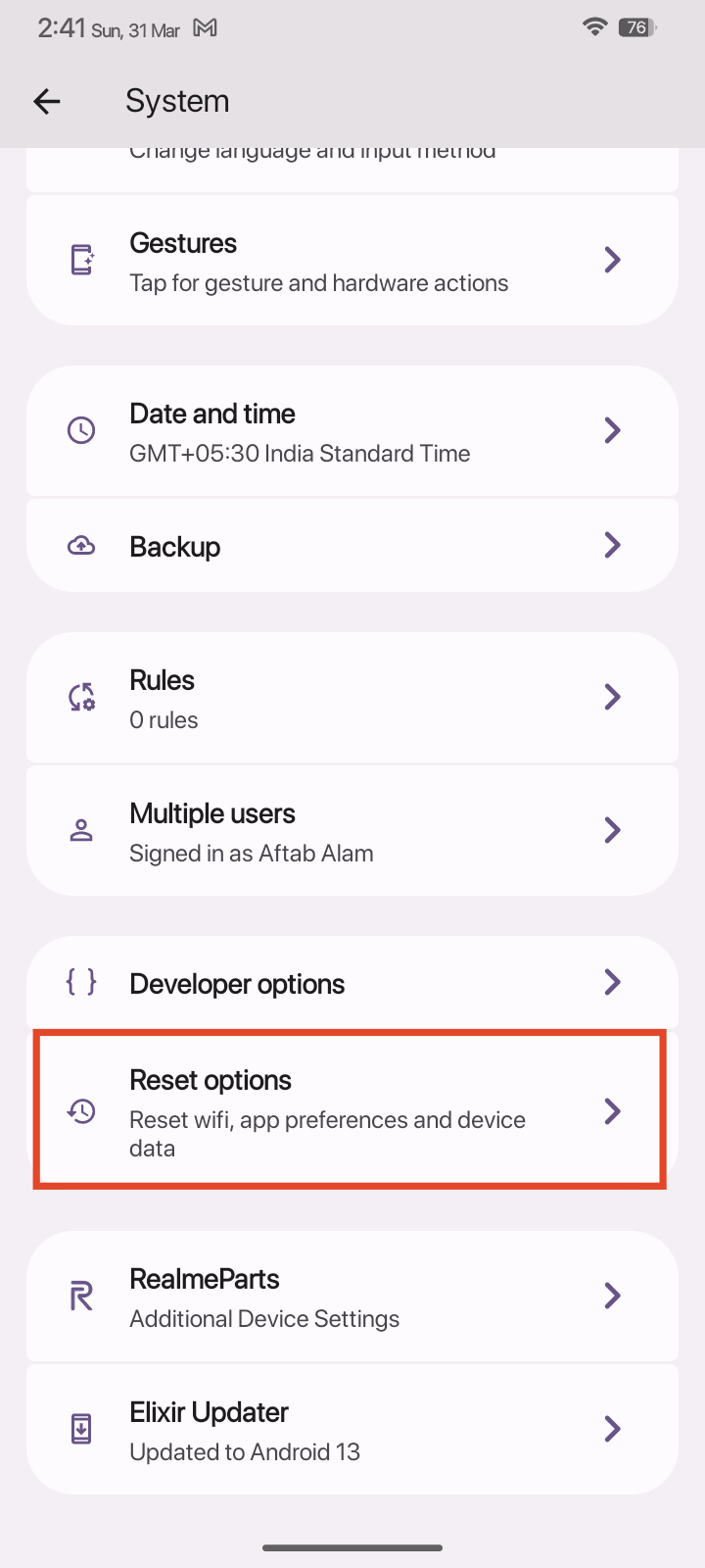 tap-on-Reset-options