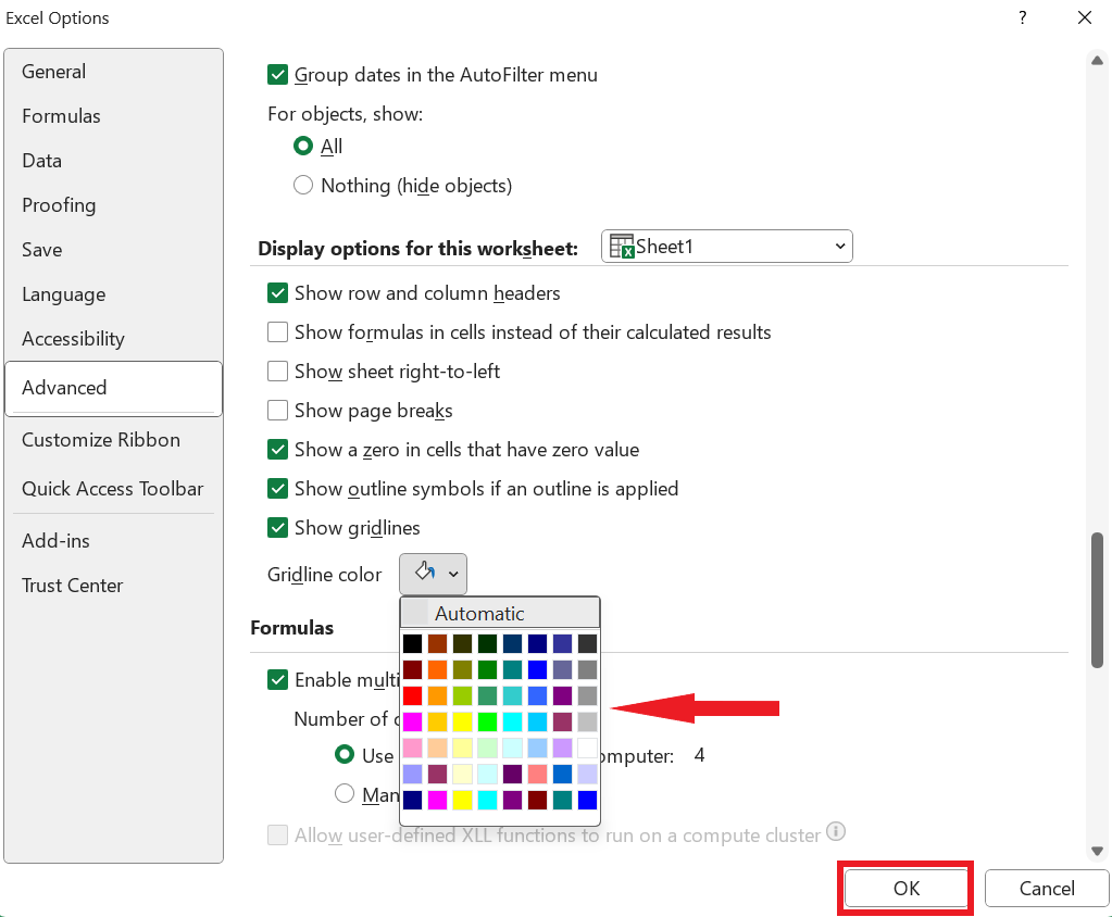 如何在 Microsoft Excel 中更改边框颜色 如何在 Microsoft Excel 中更改边框颜色