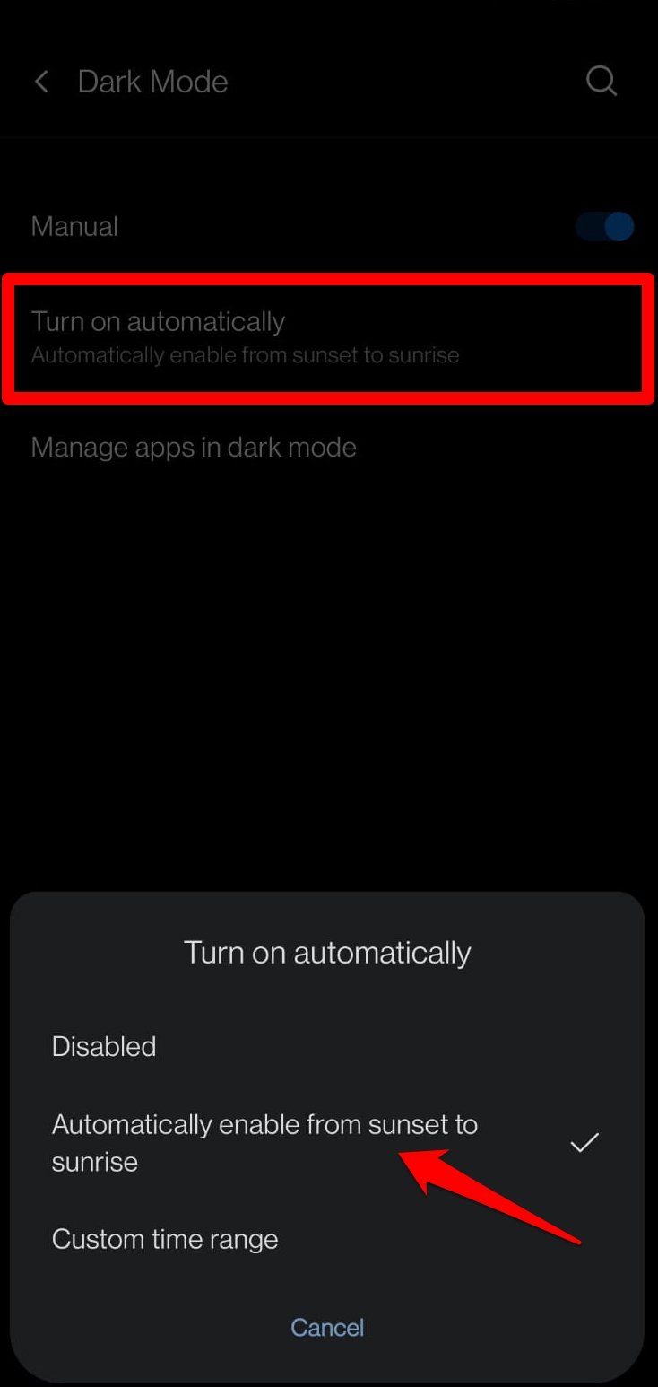 set-automatic-dark-mode-on-Android-OS