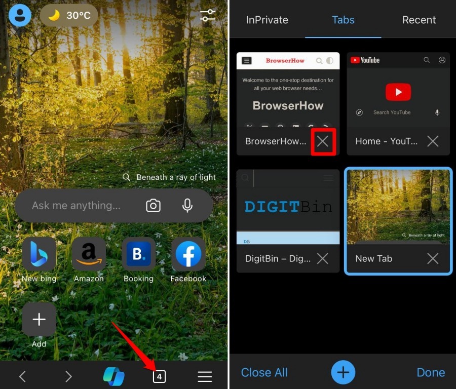 在 iPhone 和 iPad 上的 Edge 中打开新选项卡并启动 InPrivate 模式 在 iPhone 和 iPad 上的 Edge 中打开新选项卡并启动 InPrivate 模式