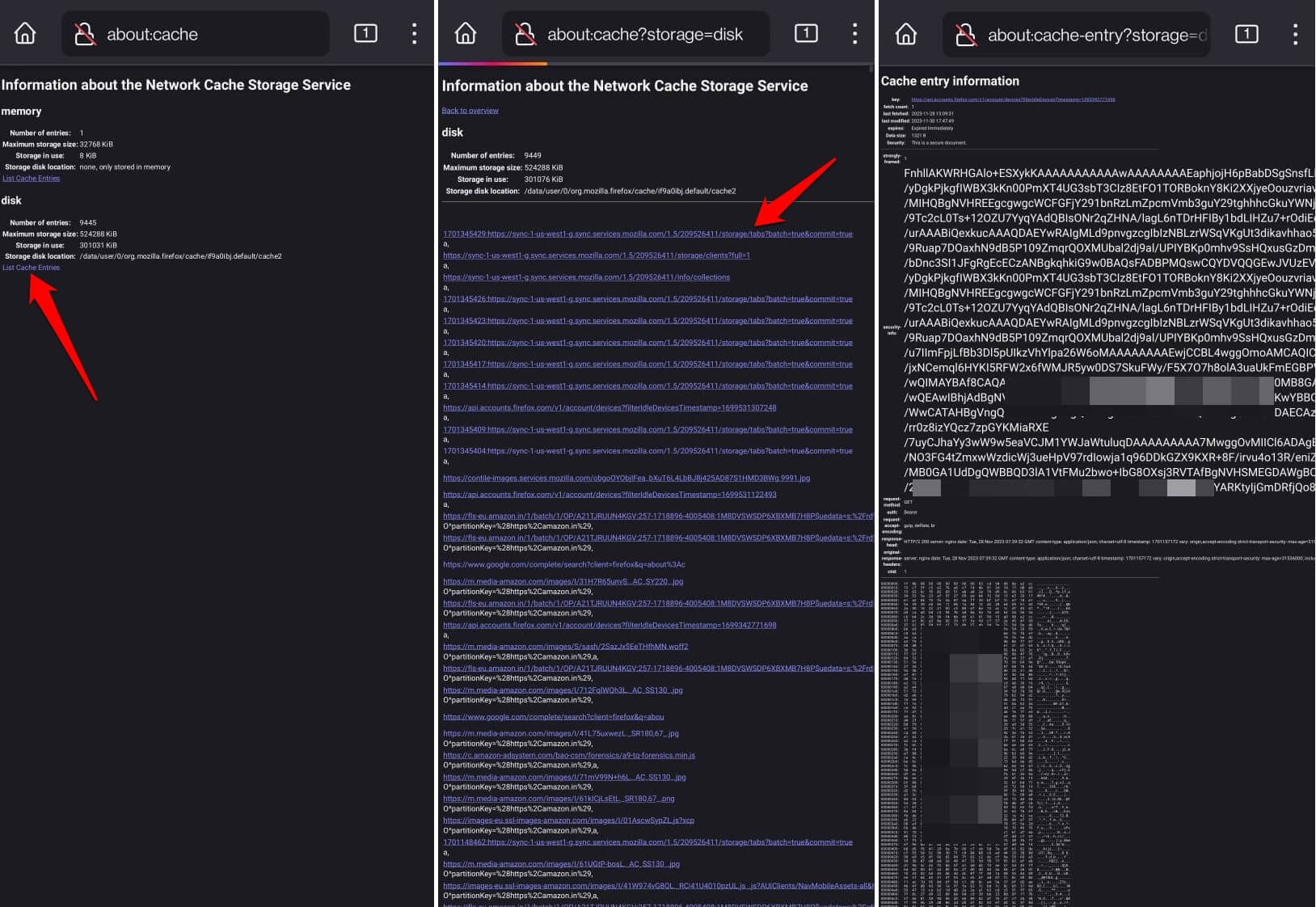 list-cache-entries-on-Firefox-android